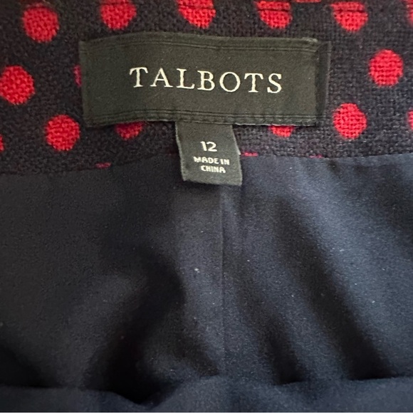 Talbots | Navy and Red Polka Dot Wool Pencil Skirt Size 12 - Picture 6 of 7